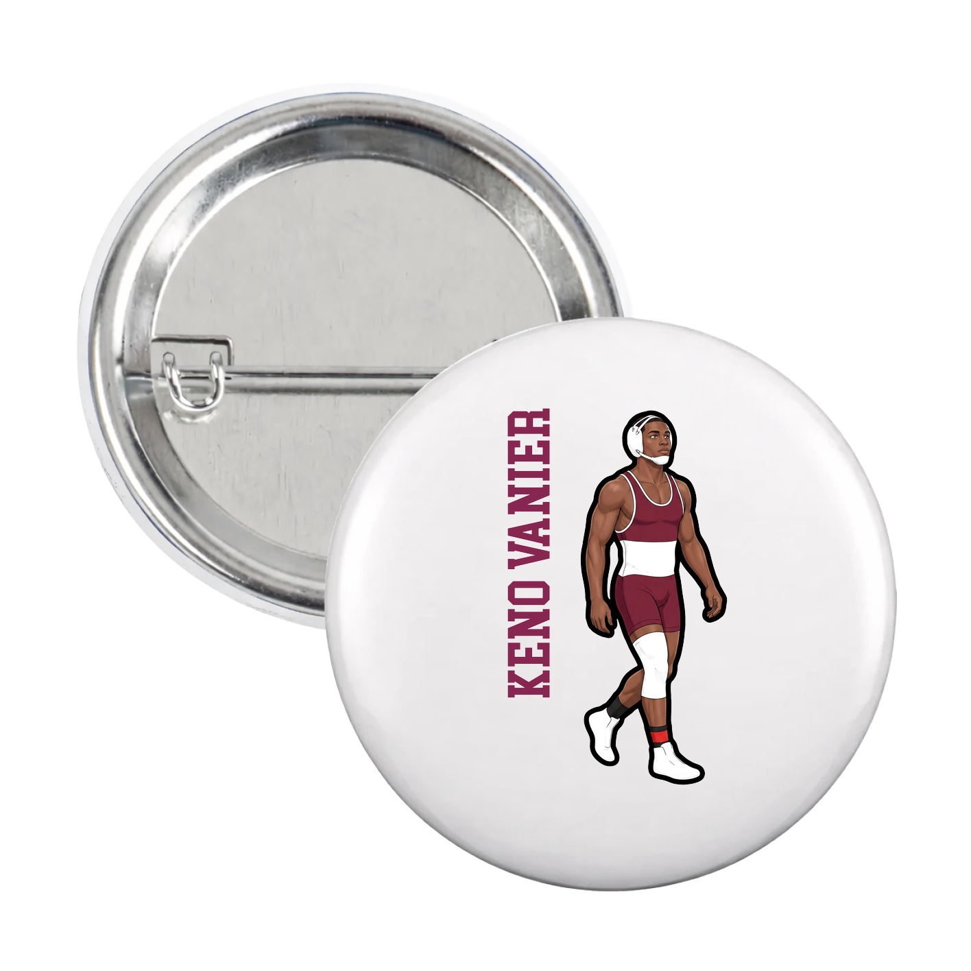 Game Day Button — Name Vertical in White