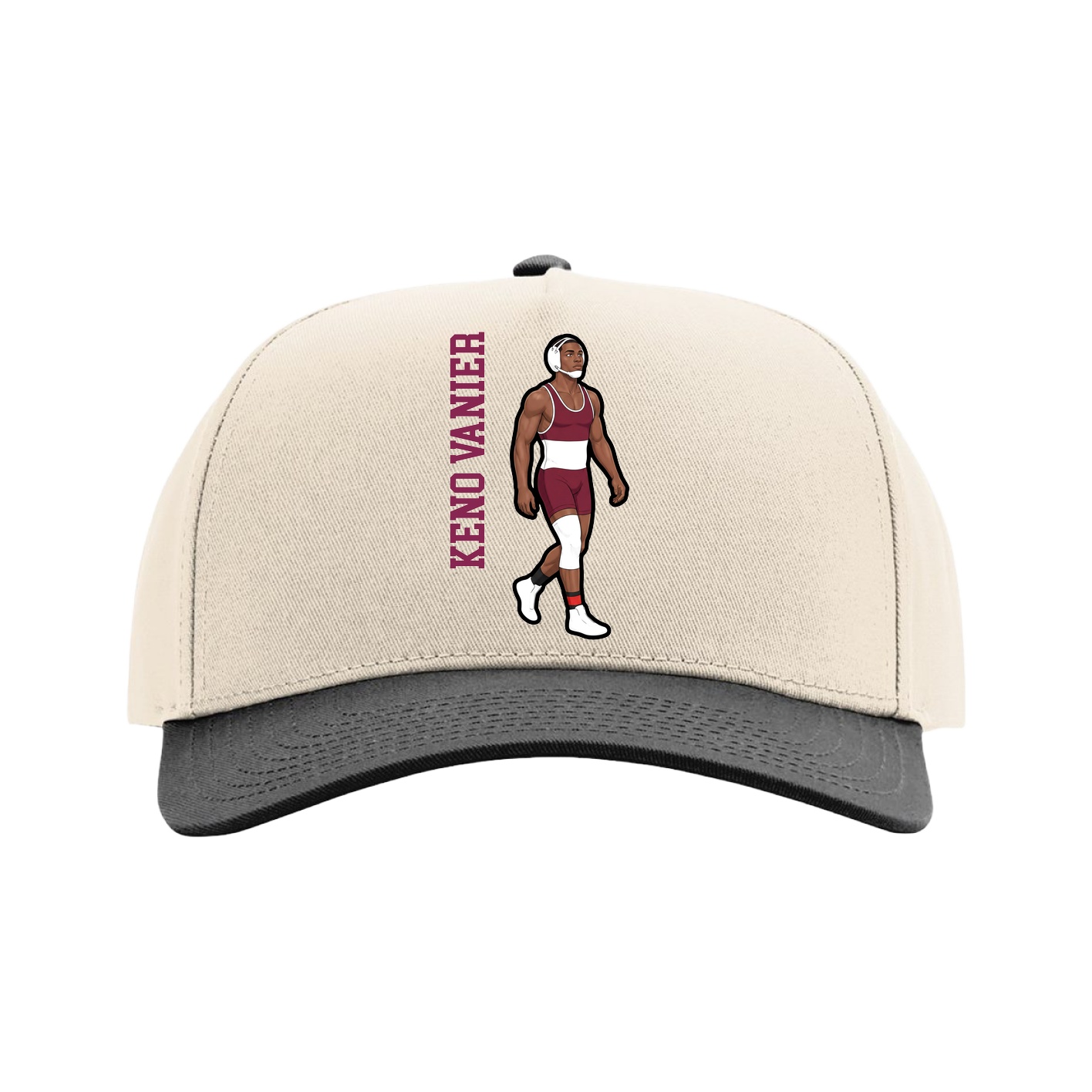 Full Fabric Five-Panel Champ Cap — Name Vertical in Cream/Black