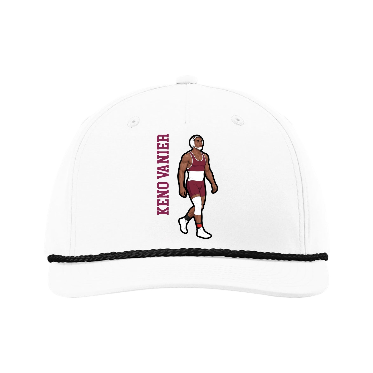 Five-Panel Classic Rope Cap — Name Vertical in White