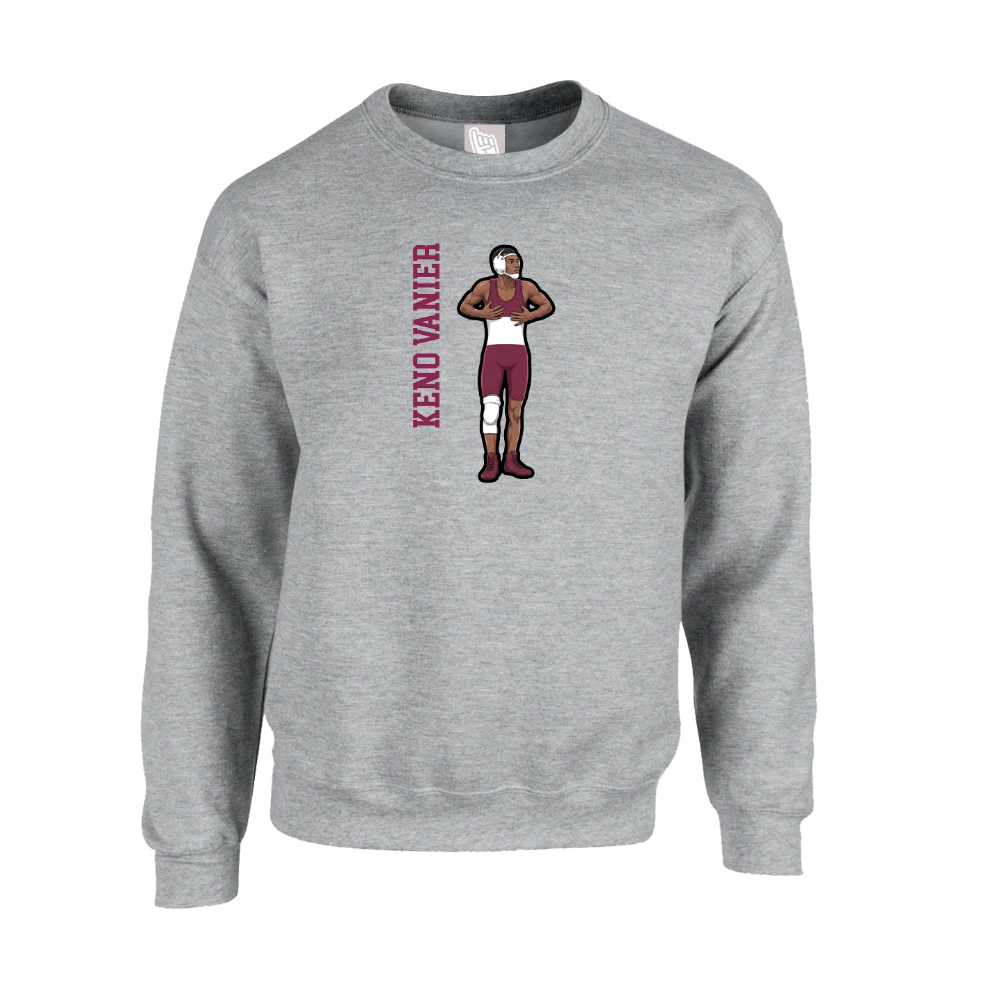 Fleece Crew — Name Vertical in Grey