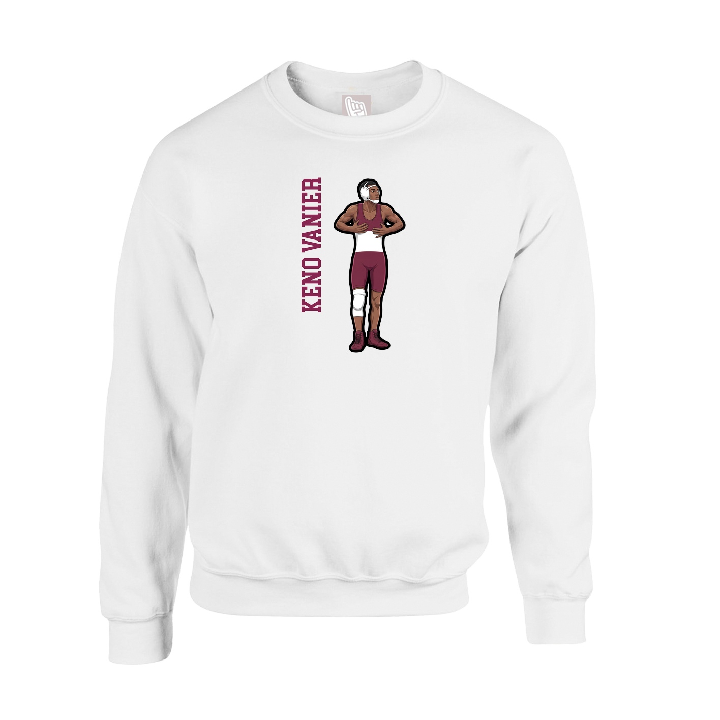Fleece Crew — Name Vertical in White