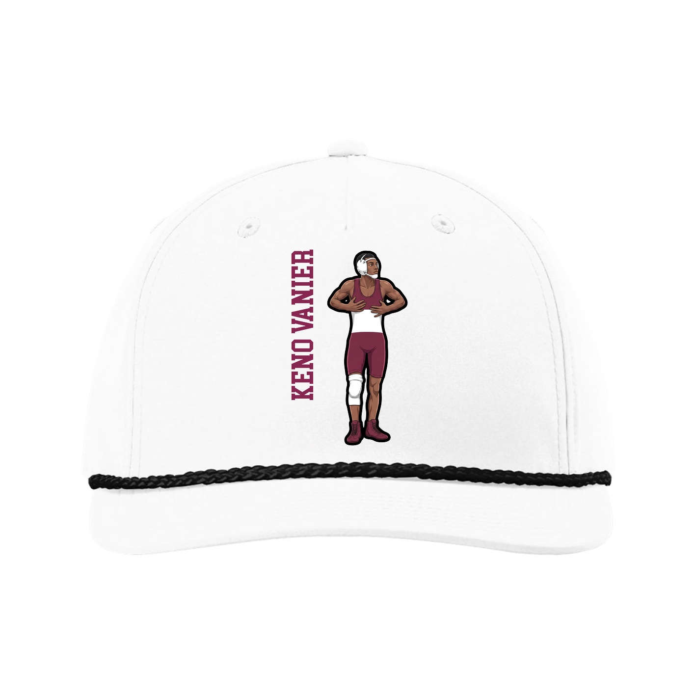Five-Panel Classic Rope Cap — Name Vertical in White