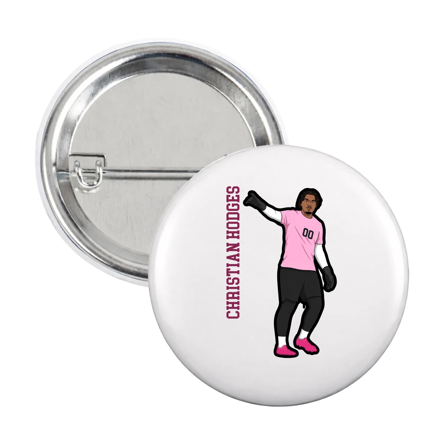 Game Day Button — Name Vertical in White