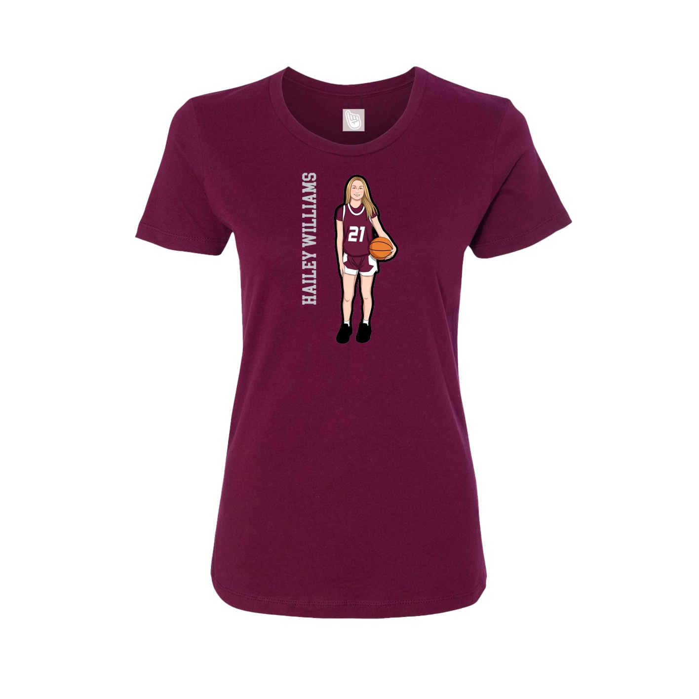 Fitted Women's Tee — Name Vertical in Maroon