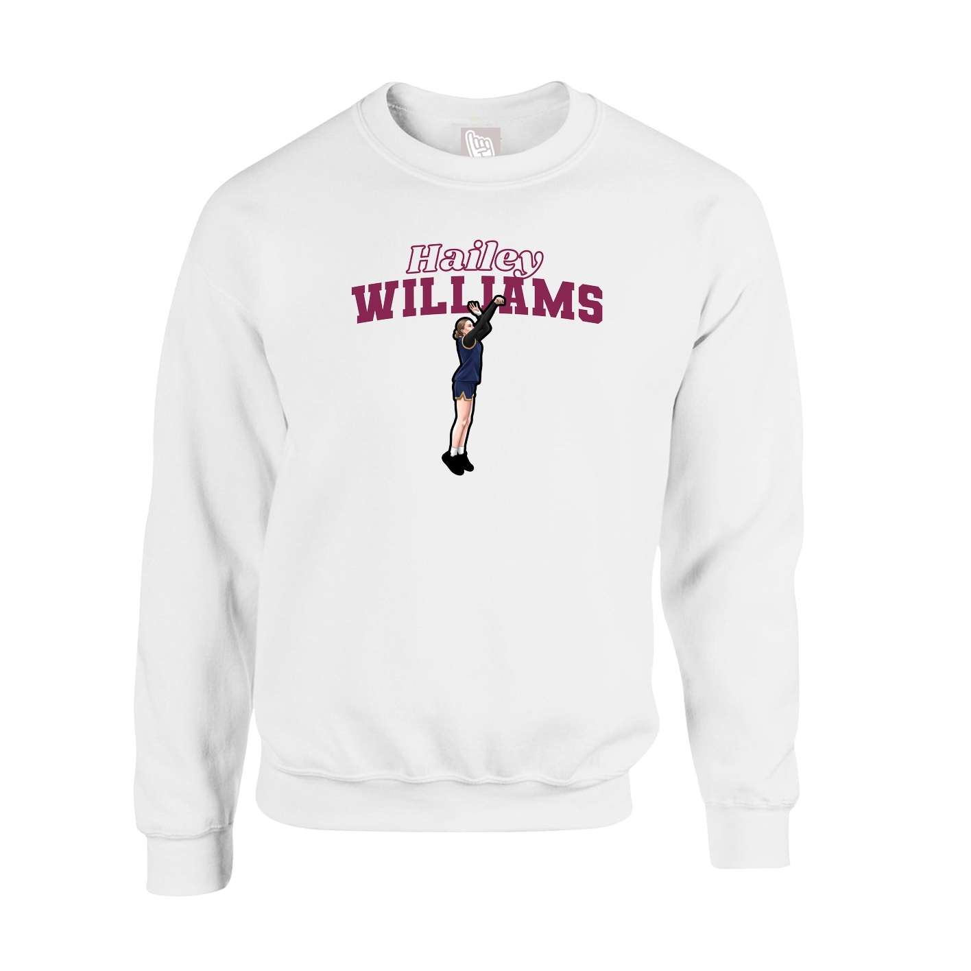 Fleece Crew — Name Arch in White