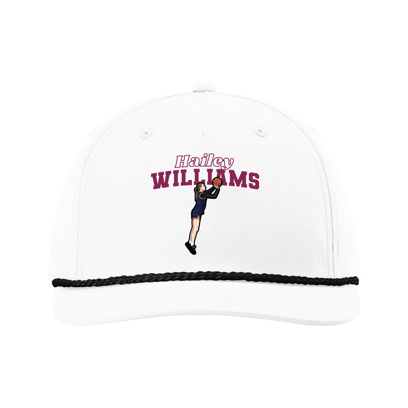 Five-Panel Classic Rope Cap — Name Arch in White