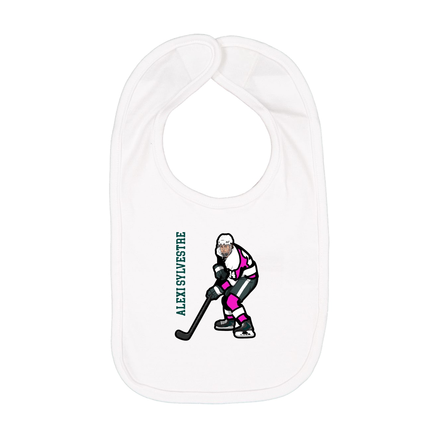 Infant Bib — Name Vertical in White