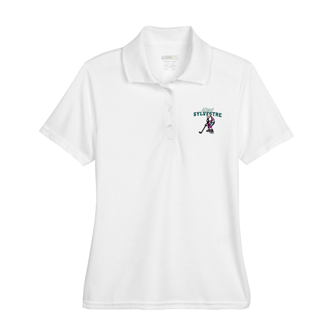 Womens Performance Polo — Name Arch in White
