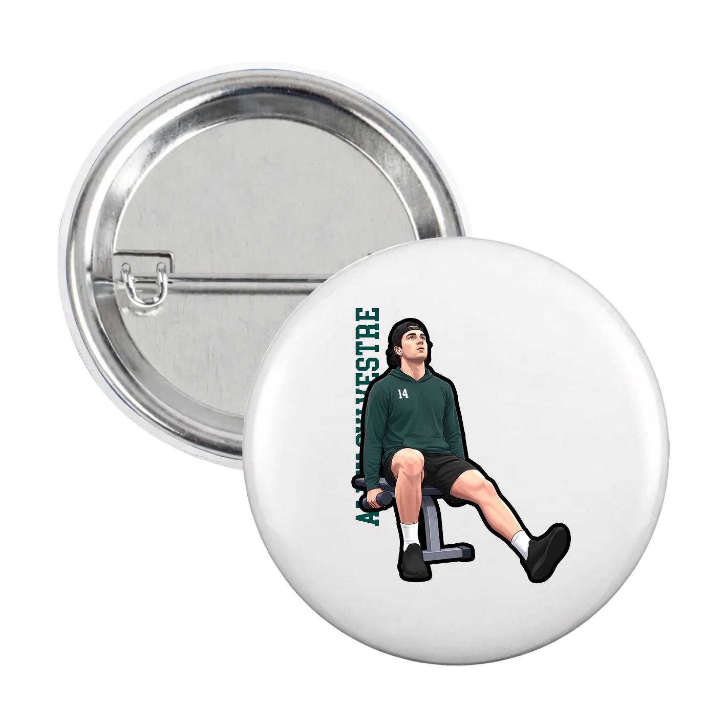 Game Day Button — Name Vertical in White