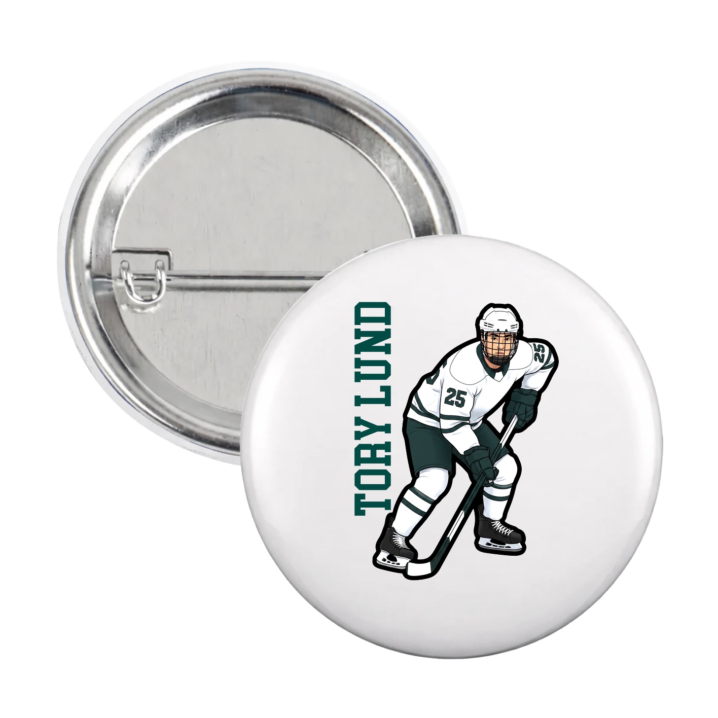 Game Day Button — Name Vertical in White