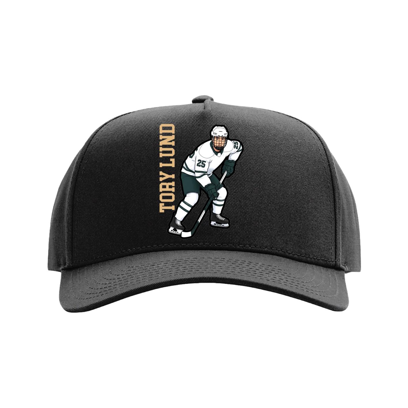 Full Fabric Five-Panel Champ Cap — Name Vertical in Black
