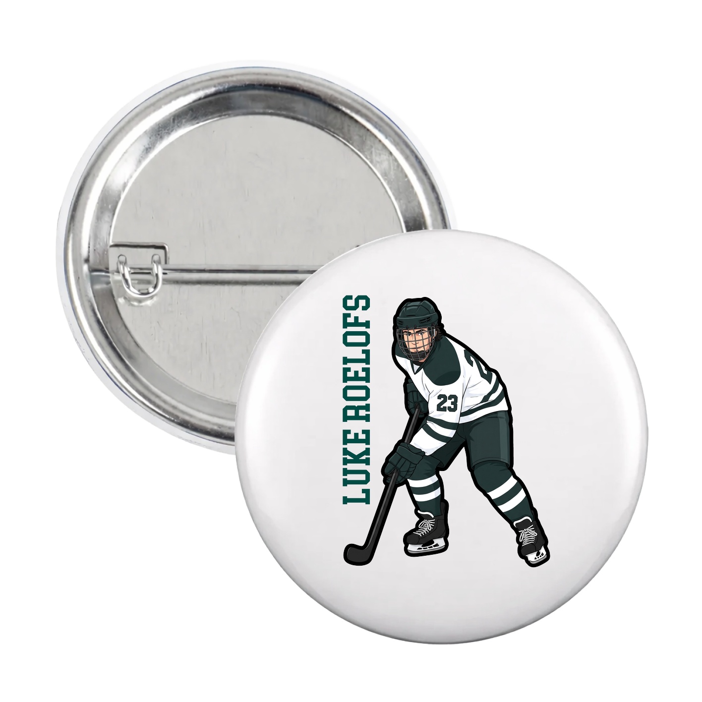 Game Day Button — Name Vertical in White