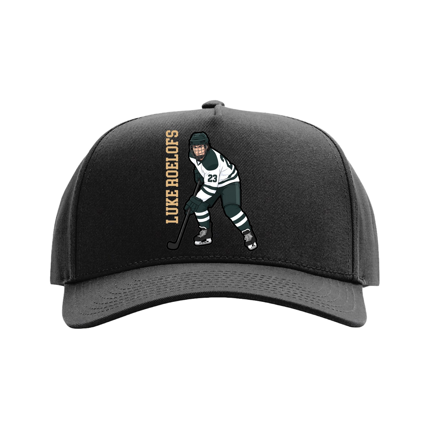 Full Fabric Five-Panel Champ Cap — Name Vertical in Black