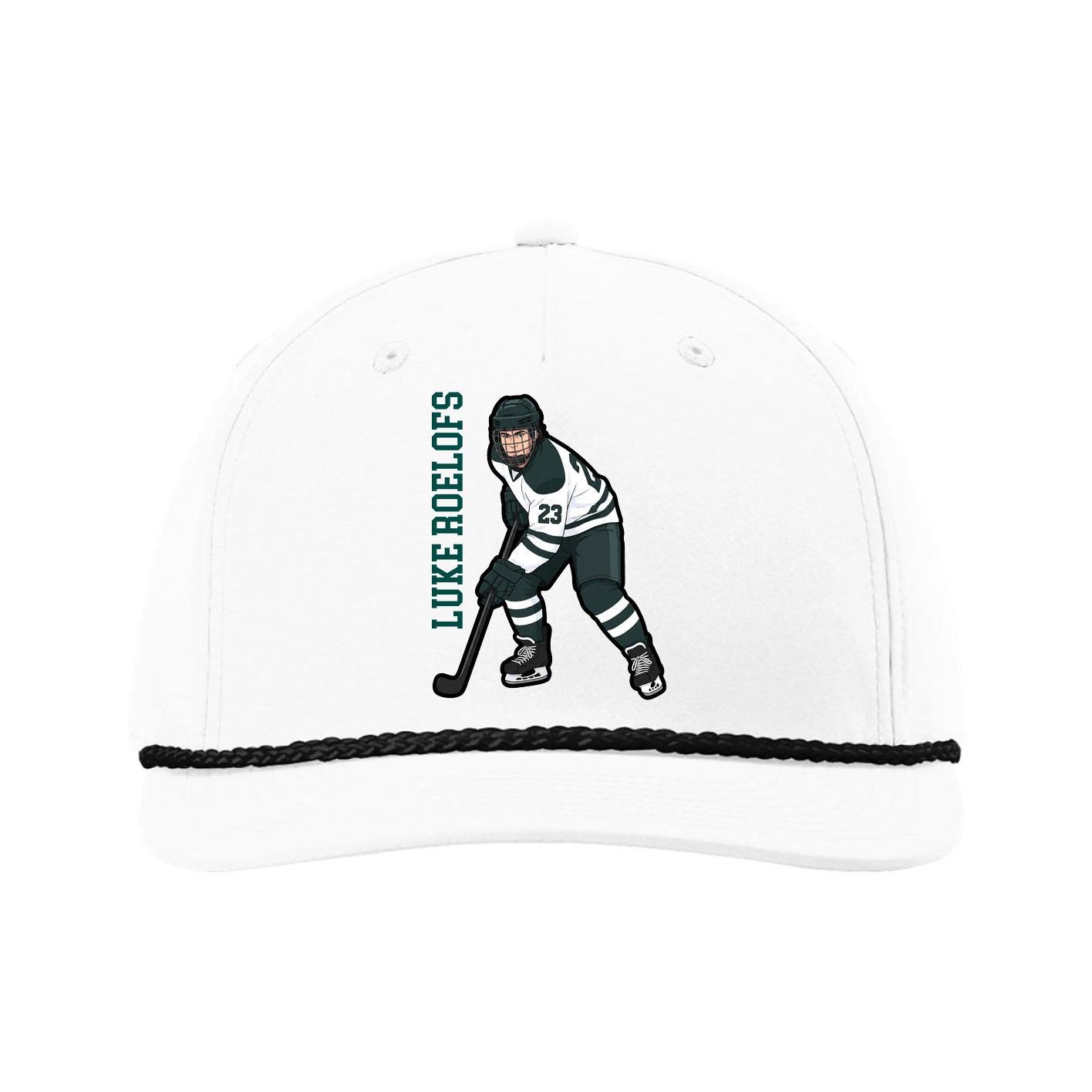 Five-Panel Classic Rope Cap — Name Vertical in White