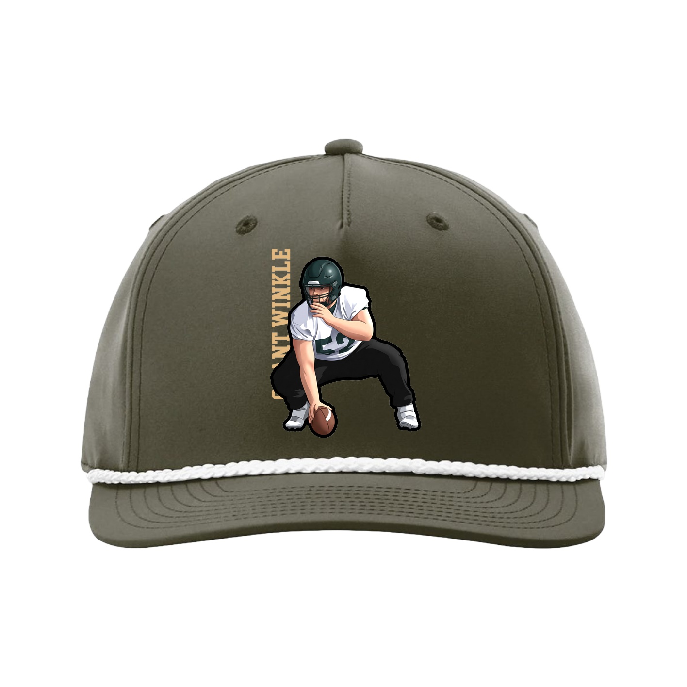 Five-Panel Classic Rope Cap — Name Vertical in Green