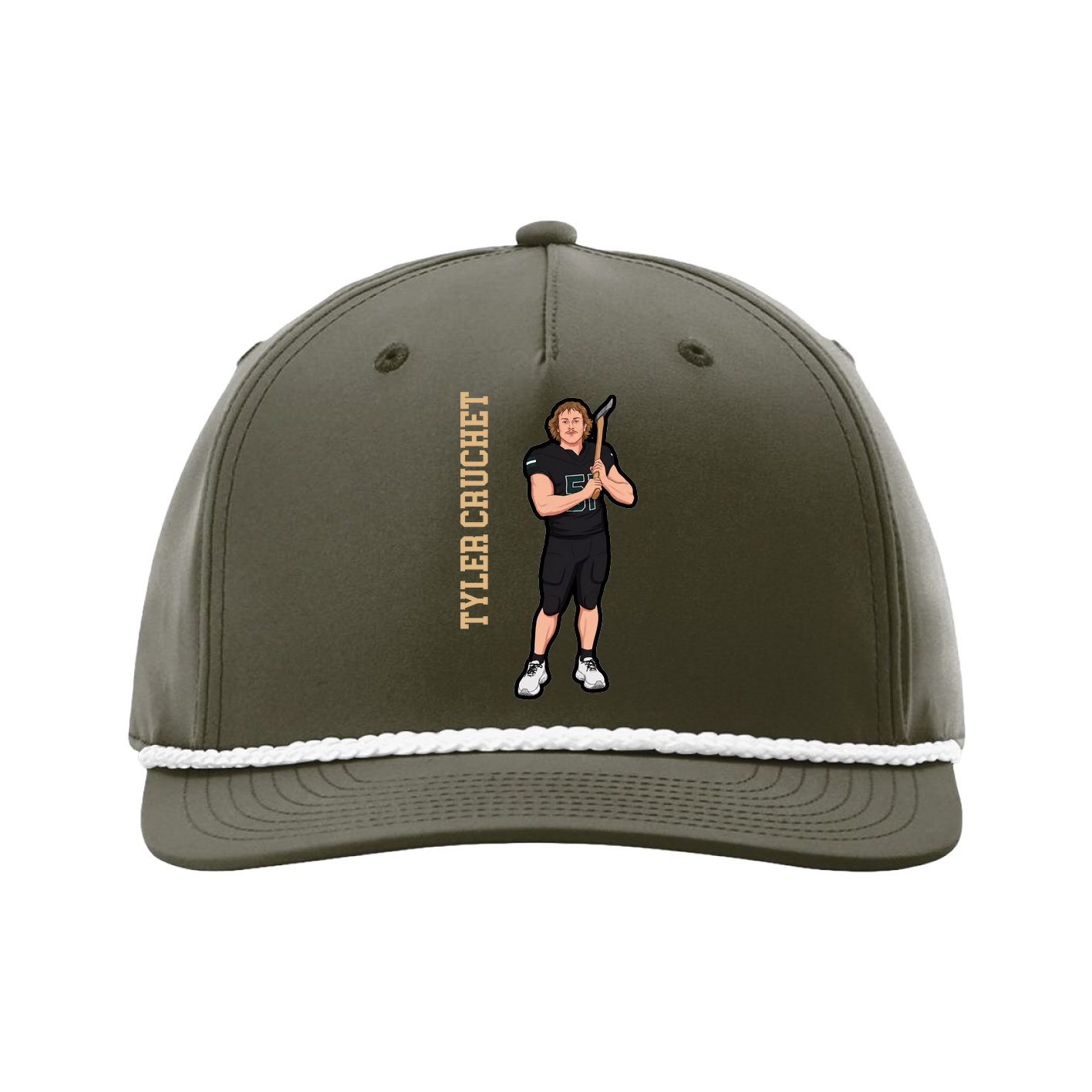 Five-Panel Classic Rope Cap — Name Vertical in Green