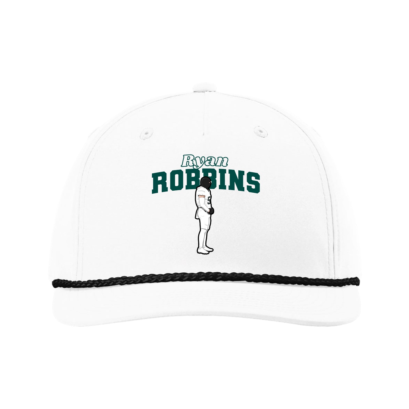 Five-Panel Classic Rope Cap — Name Arch in White