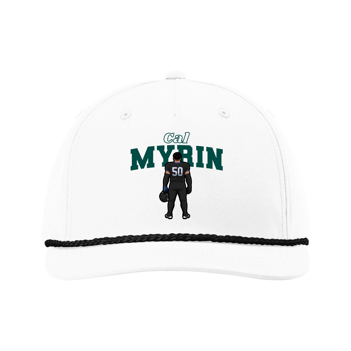 Five-Panel Classic Rope Cap — Name Arch in White