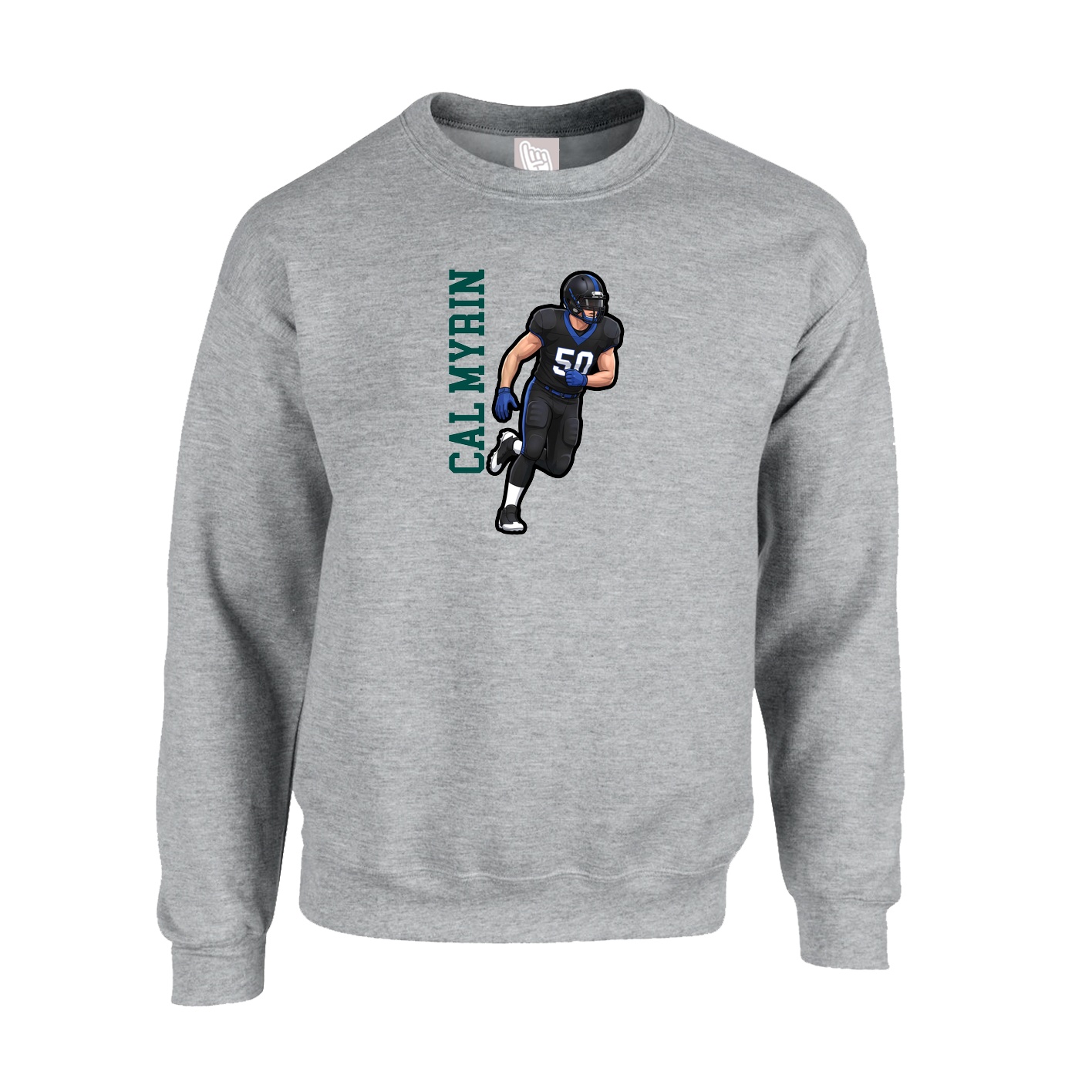 Fleece Crew — Name Vertical in Grey