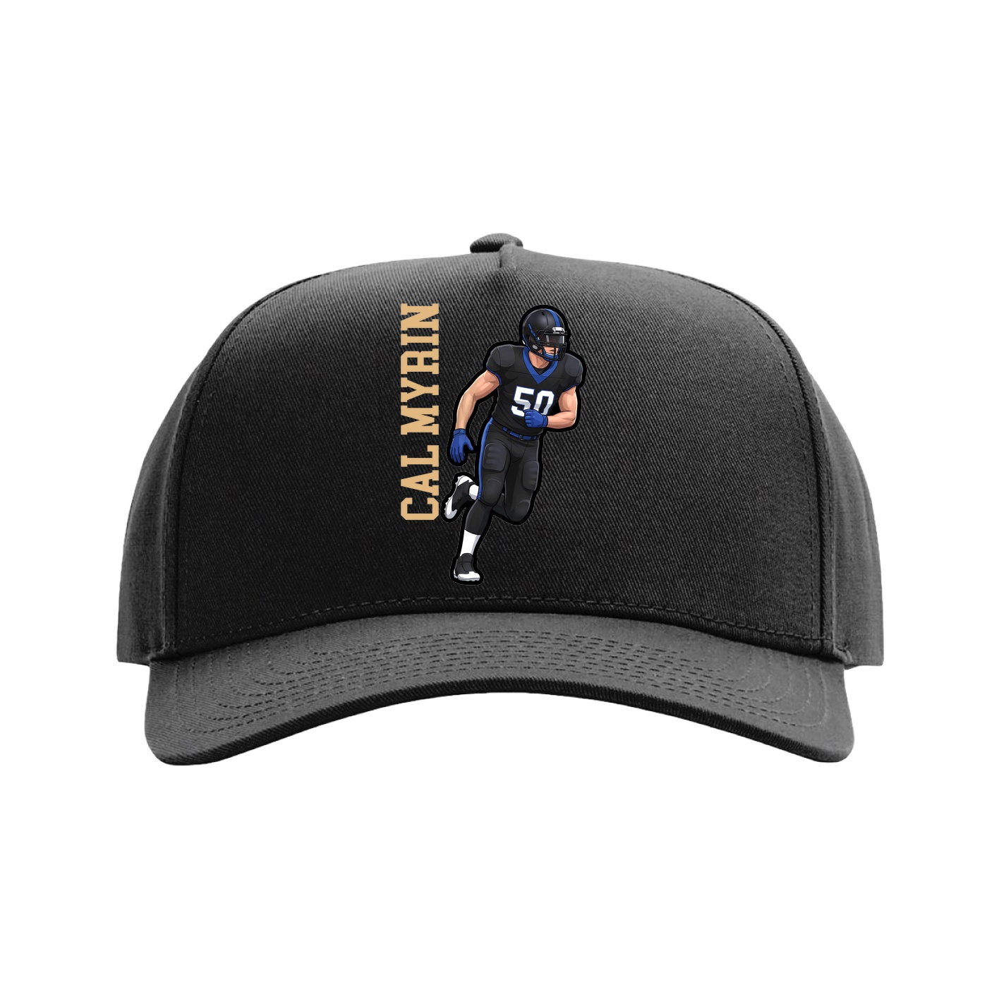 Full Fabric Five-Panel Champ Cap — Name Vertical in Black