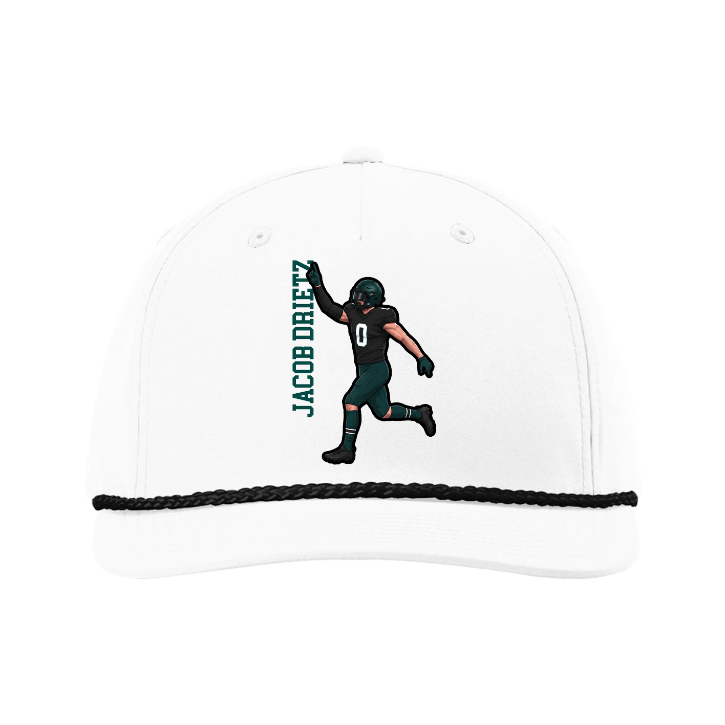 Five-Panel Classic Rope Cap — Name Vertical in White