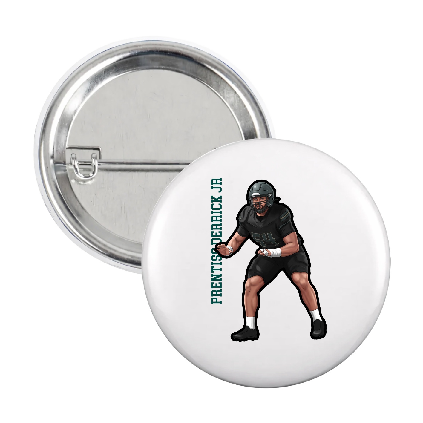 Game Day Button — Name Vertical in White
