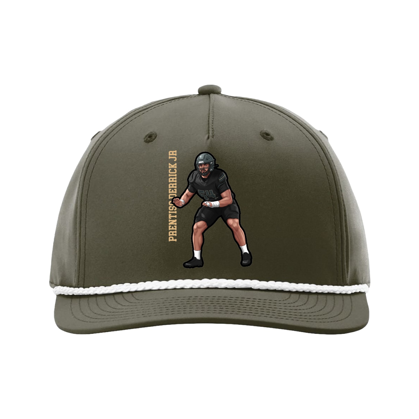 Five-Panel Classic Rope Cap — Name Vertical in Green
