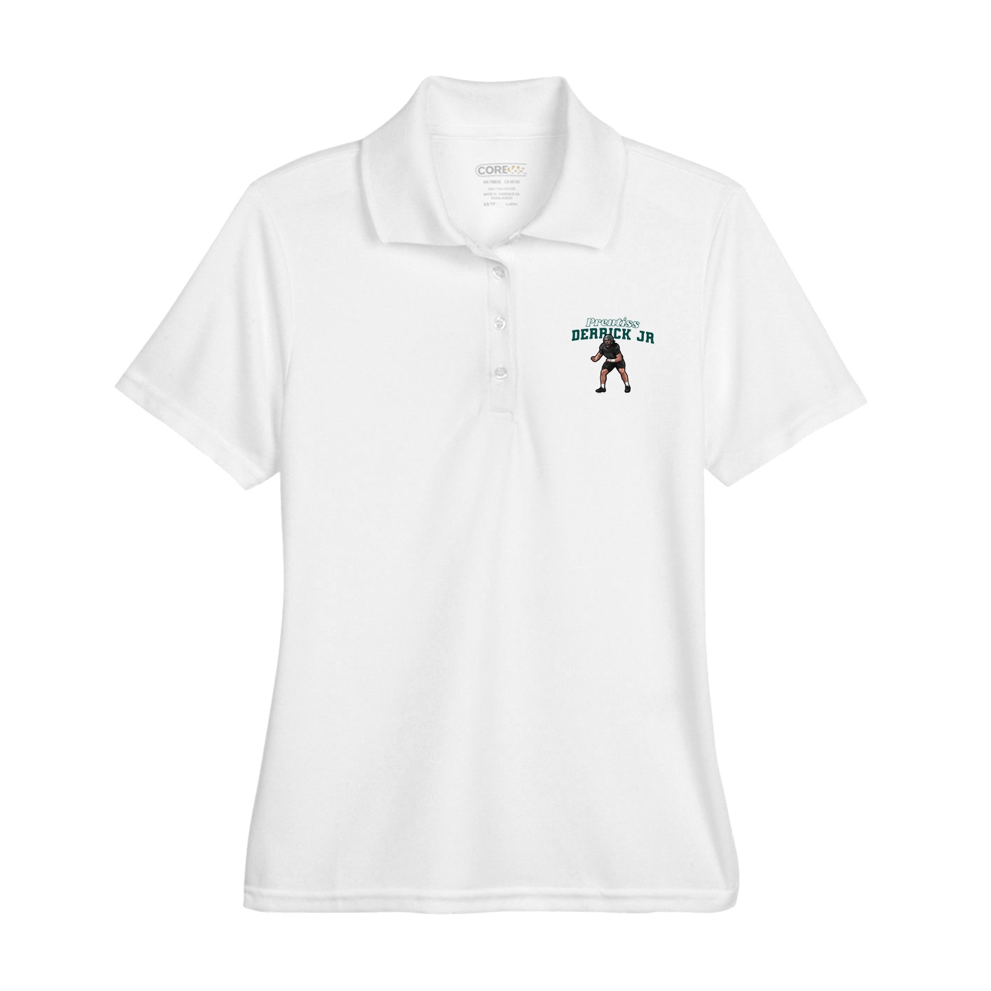 Womens Performance Polo — Name Arch in White
