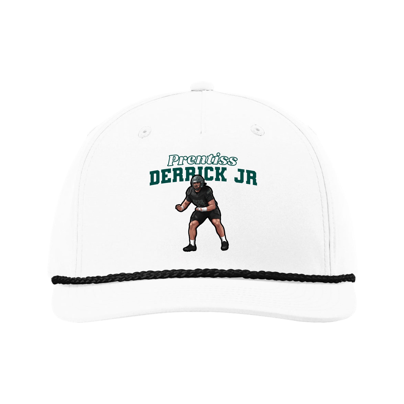 Five-Panel Classic Rope Cap — Name Arch in White