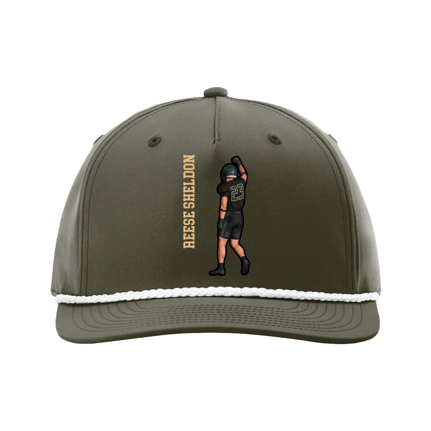 Five-Panel Classic Rope Cap — Name Vertical in Green