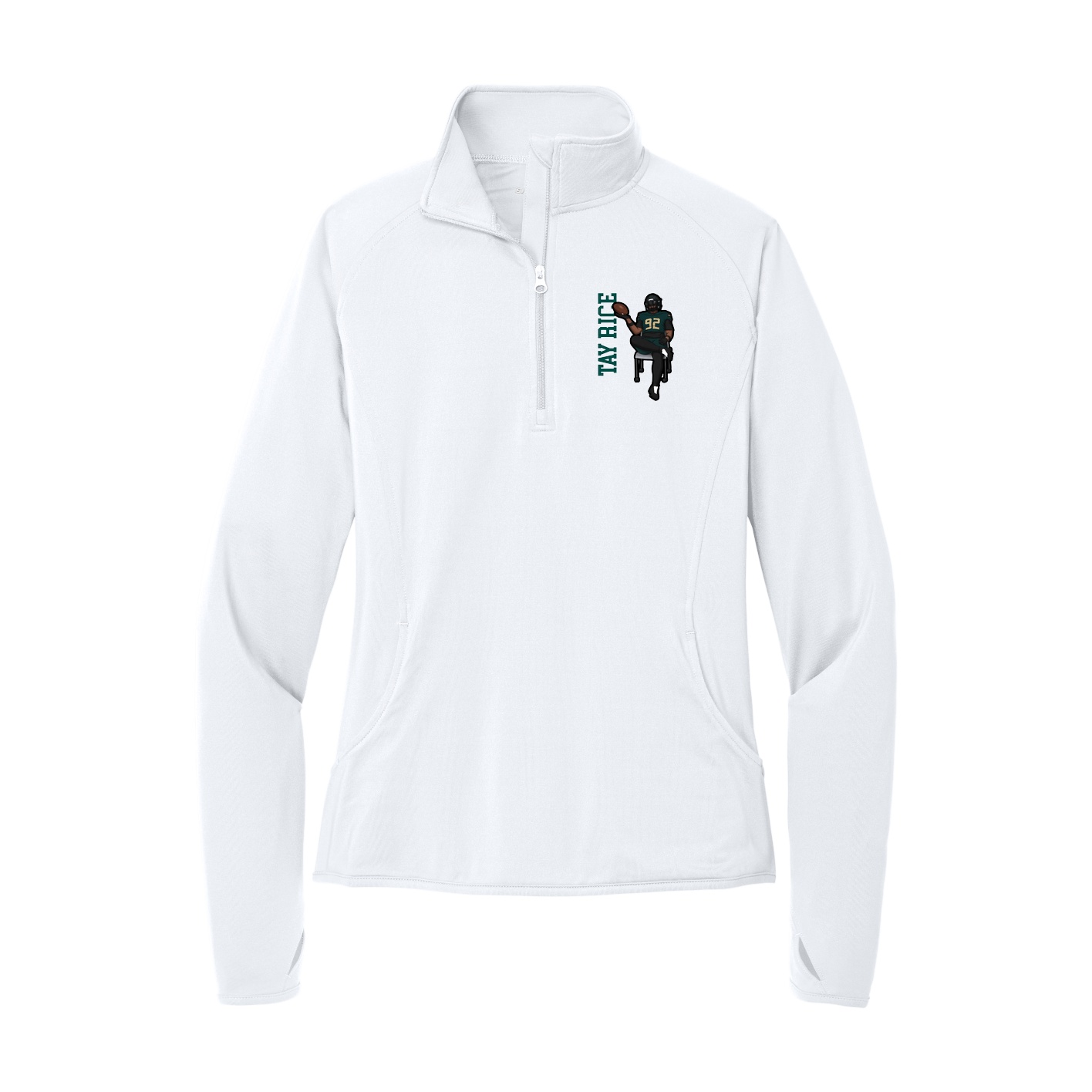 Women's Q-Zip Pullover — Name Vertical in White