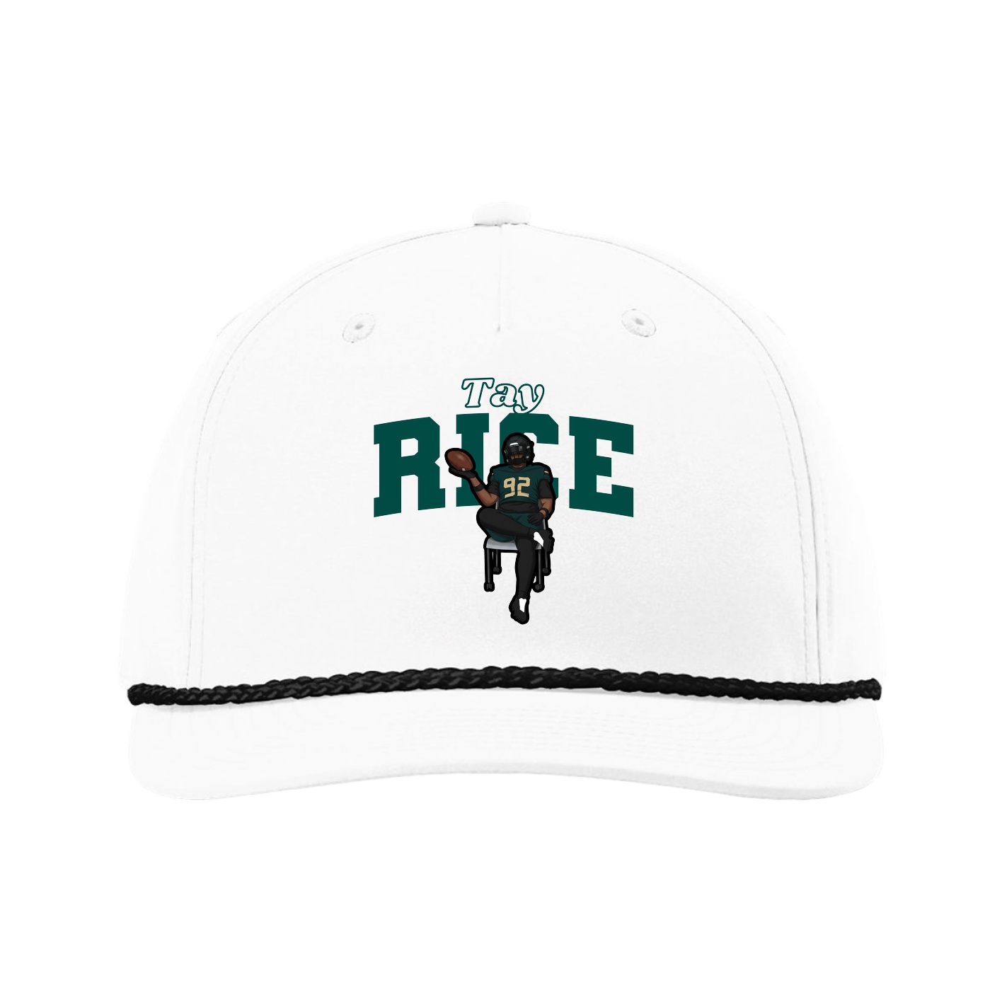 Five-Panel Classic Rope Cap — Name Arch in White