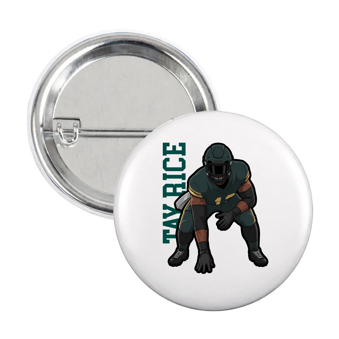Game Day Button — Name Vertical in White