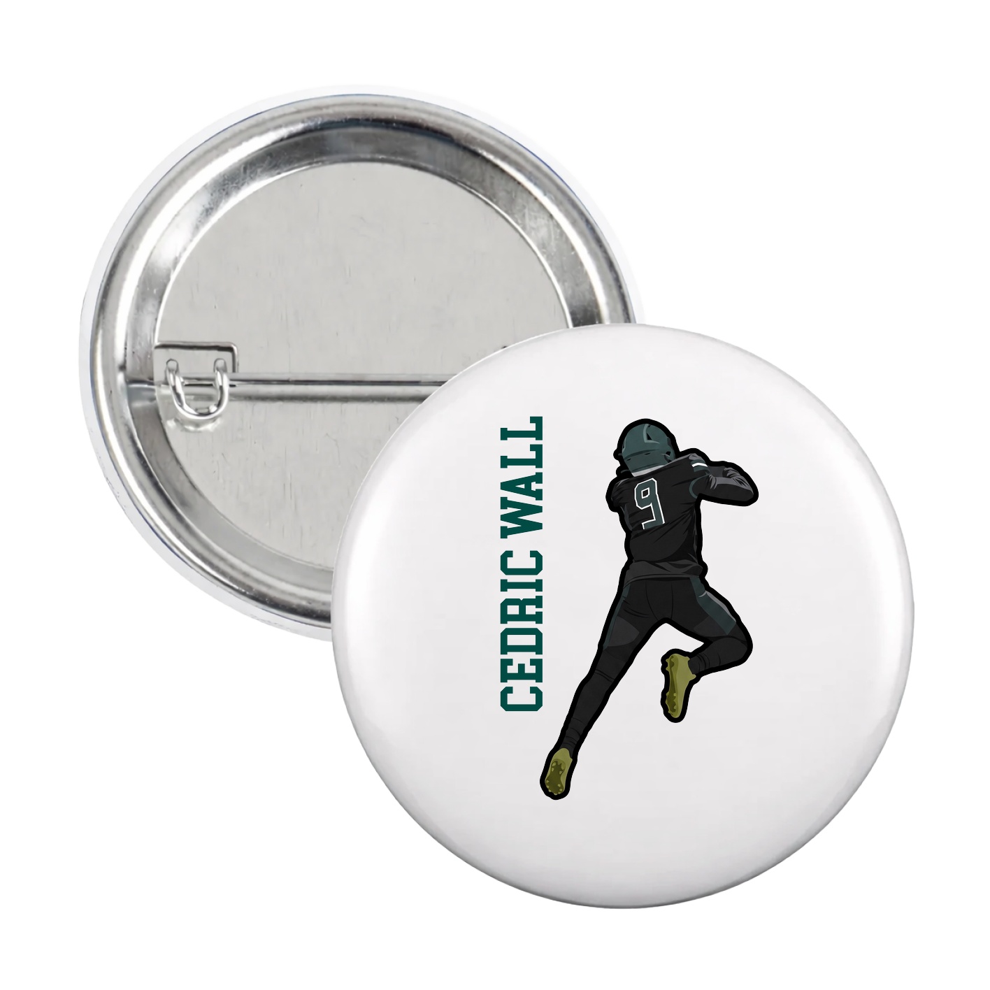 Game Day Button — Name Vertical in White