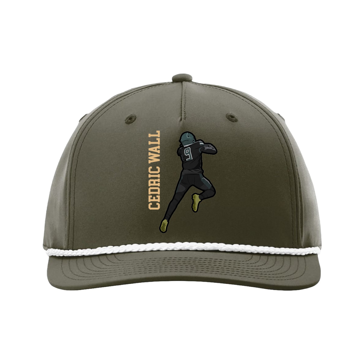 Five-Panel Classic Rope Cap — Name Vertical in Green