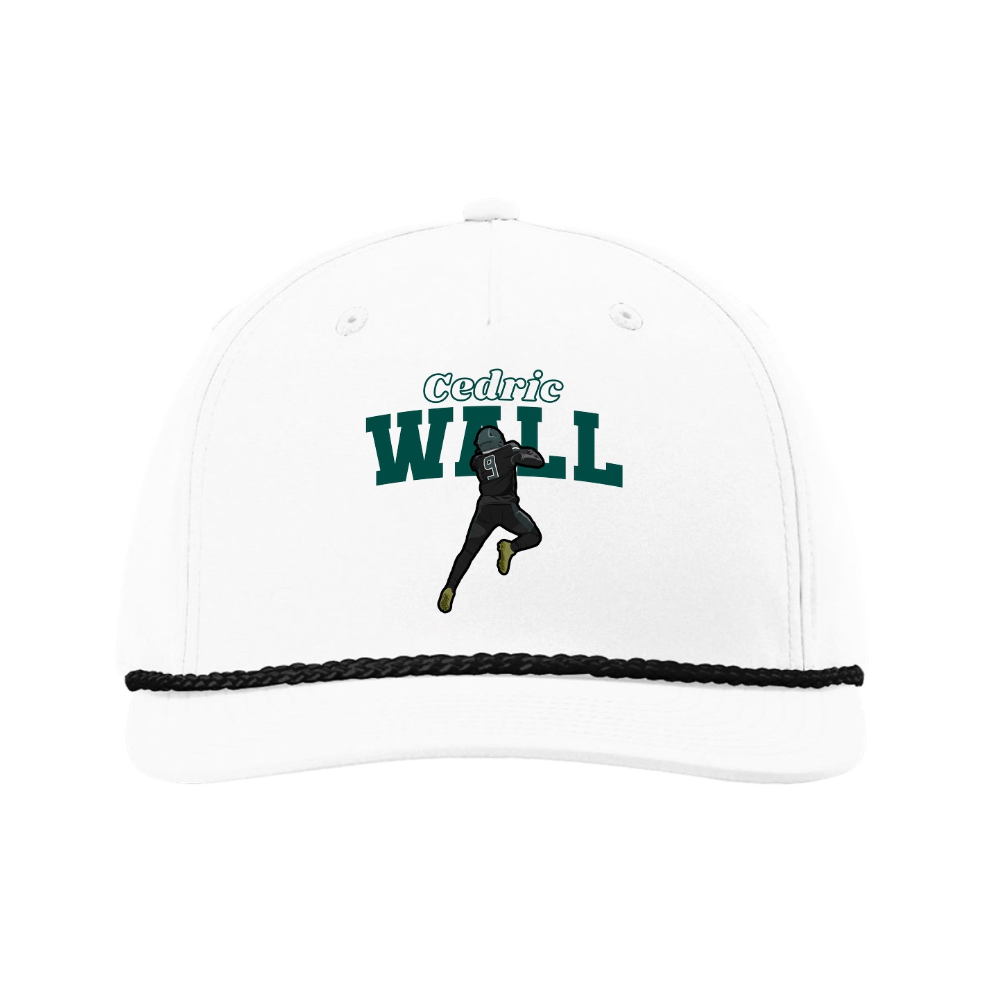 Five-Panel Classic Rope Cap — Name Arch in White