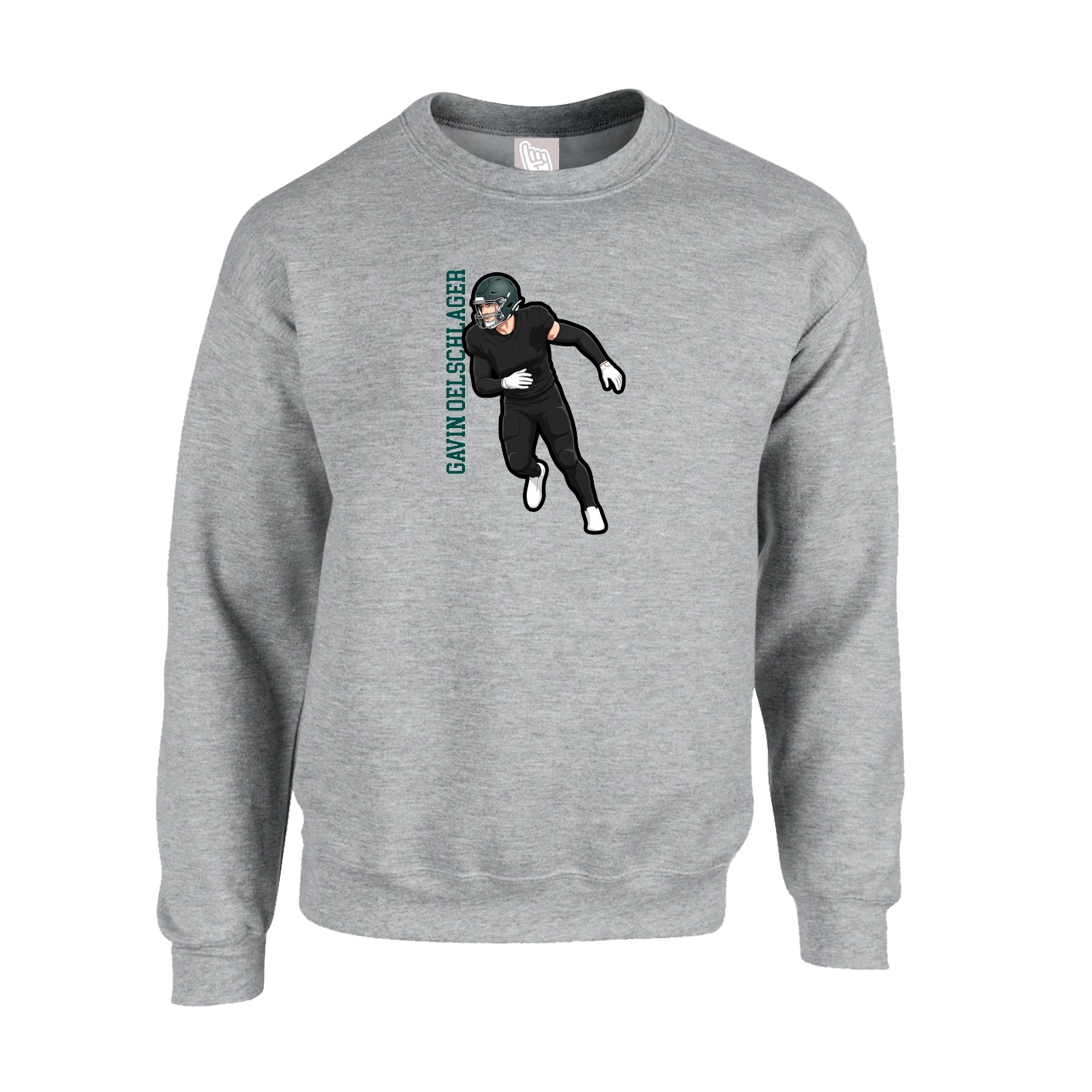 Fleece Crew — Name Vertical in Grey