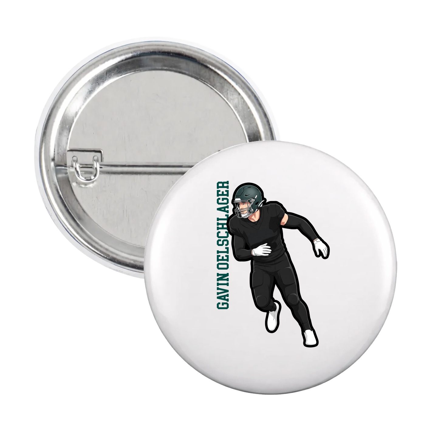 Game Day Button — Name Vertical in White
