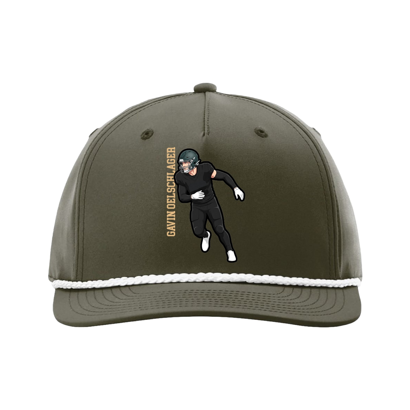 Five-Panel Classic Rope Cap — Name Vertical in Green