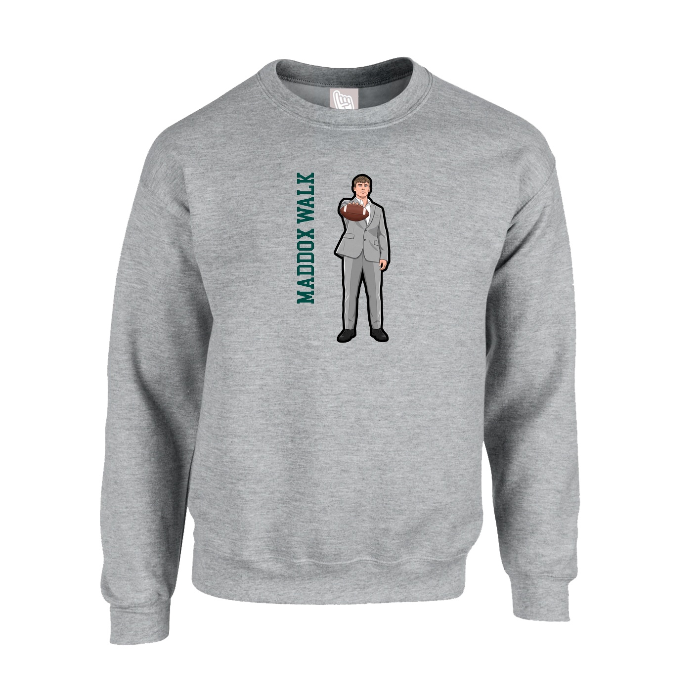 Fleece Crew — Name Vertical in Grey