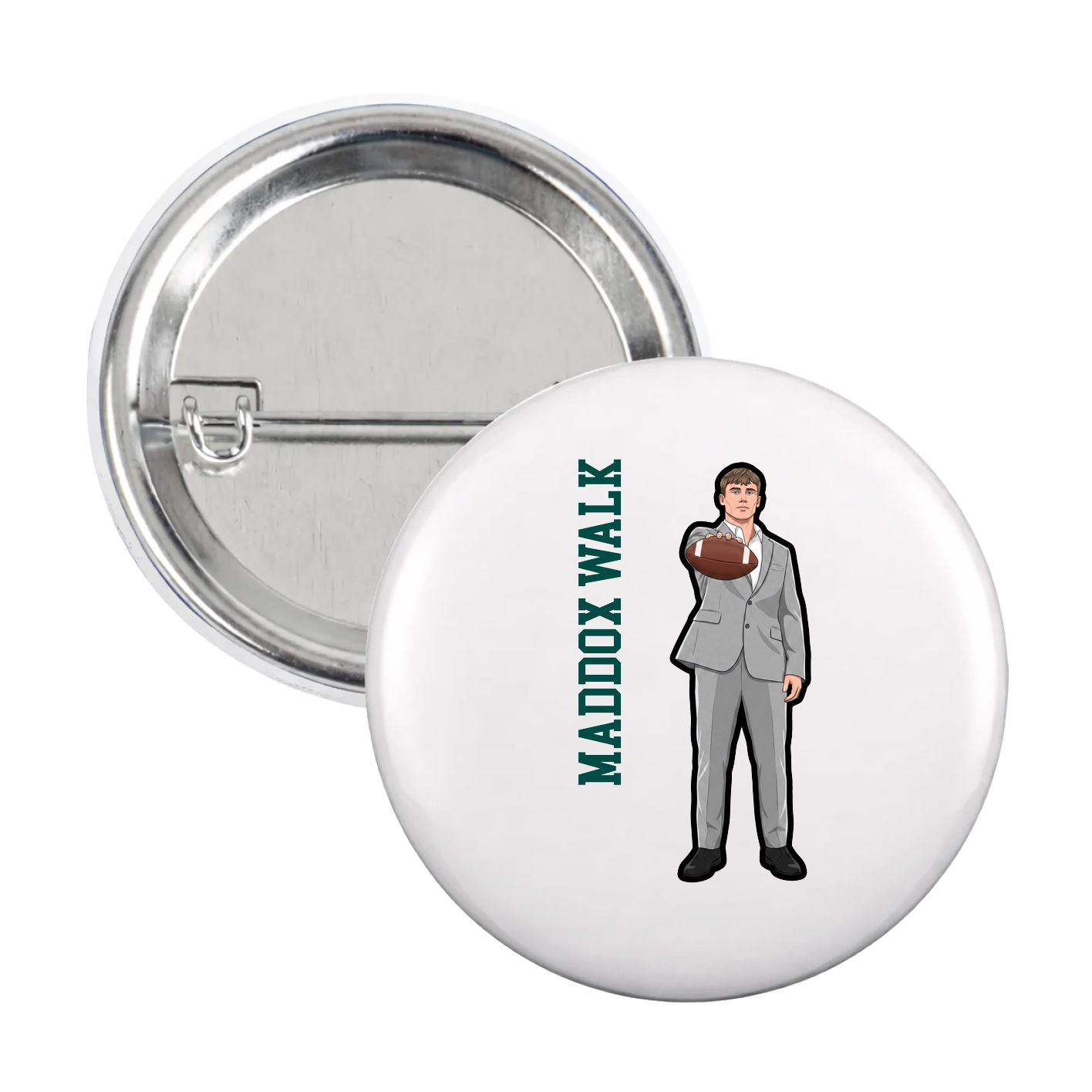 Game Day Button — Name Vertical in White