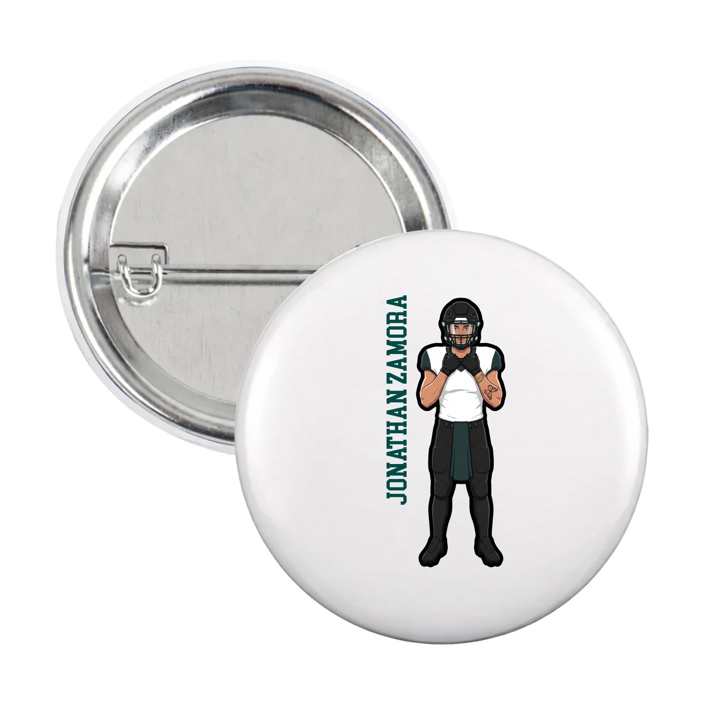 Game Day Button — Name Vertical in White