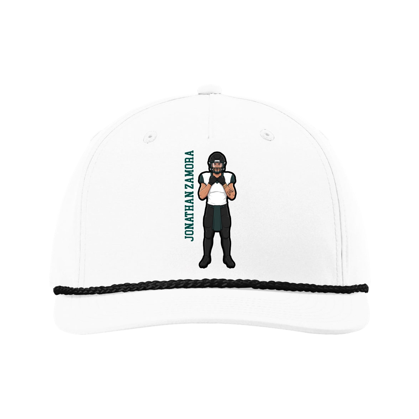 Five-Panel Classic Rope Cap — Name Vertical in White