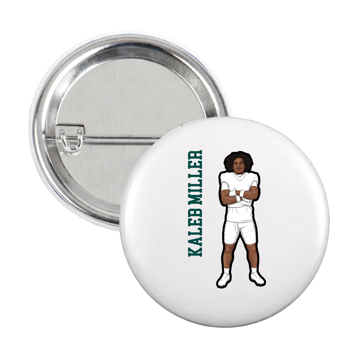 Game Day Button — Name Vertical in White