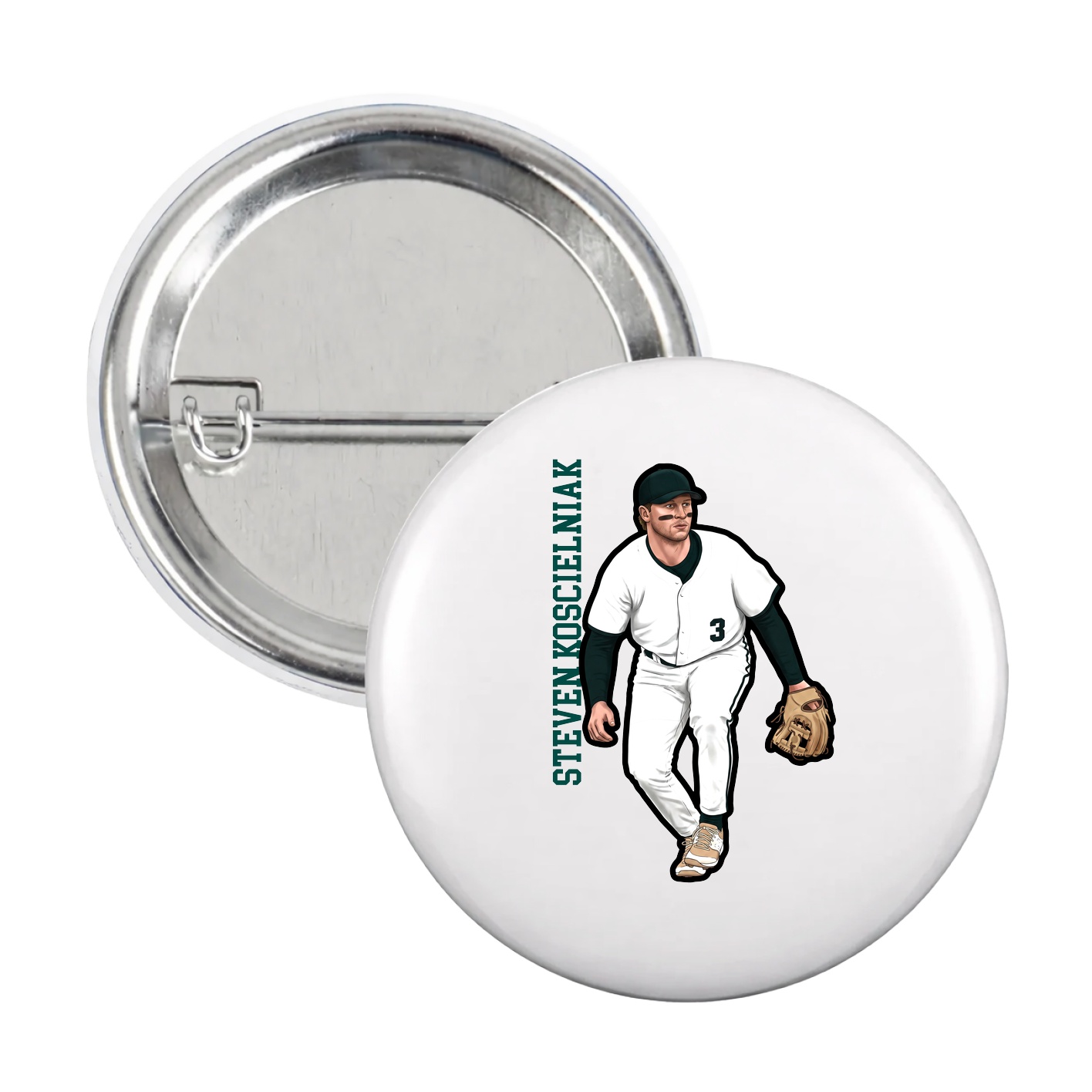 Game Day Button — Name Vertical in White