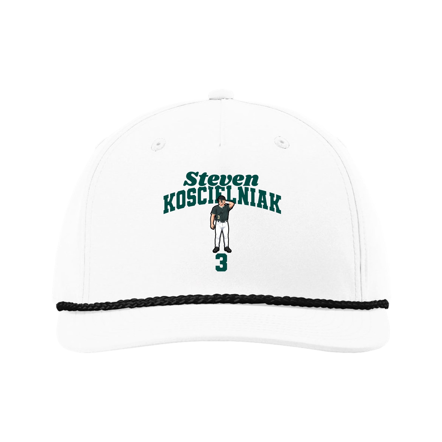 Five-Panel Classic Rope Cap — Signature Arch in White