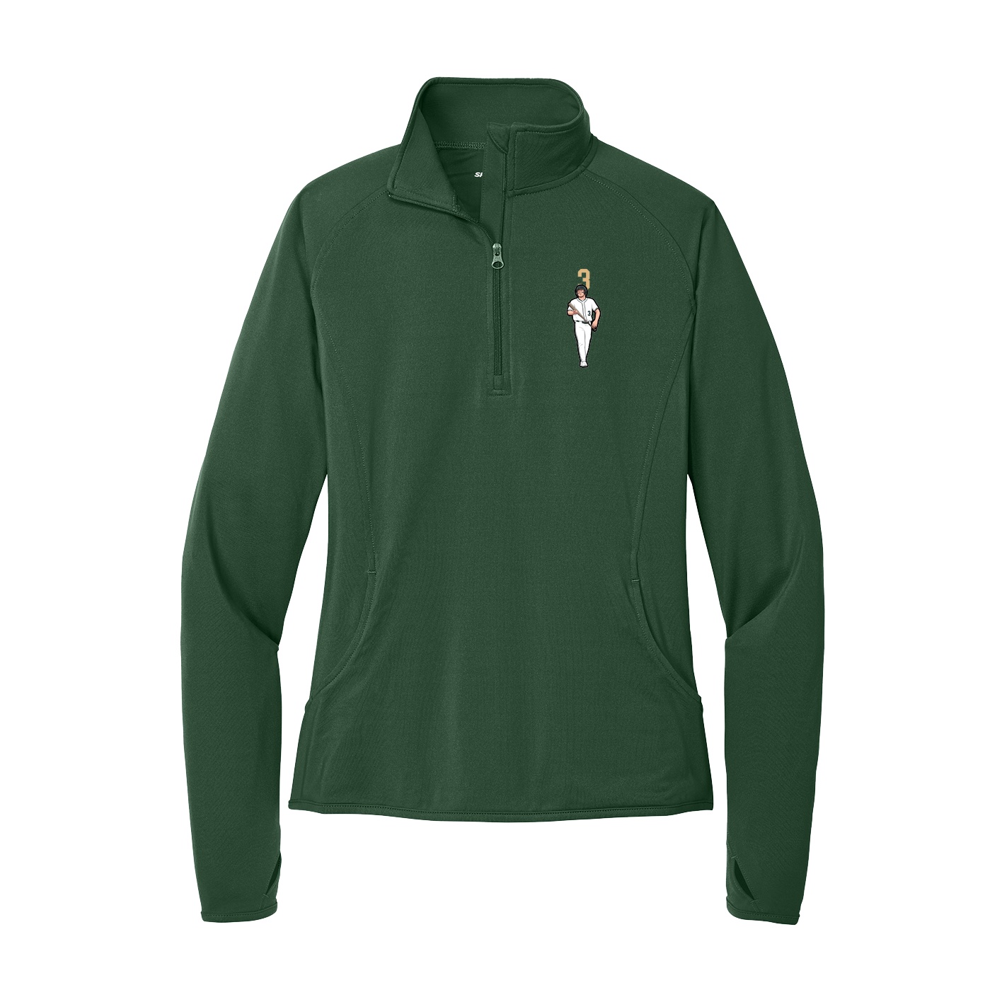 Women's Q-Zip Pullover — Number Top in Green