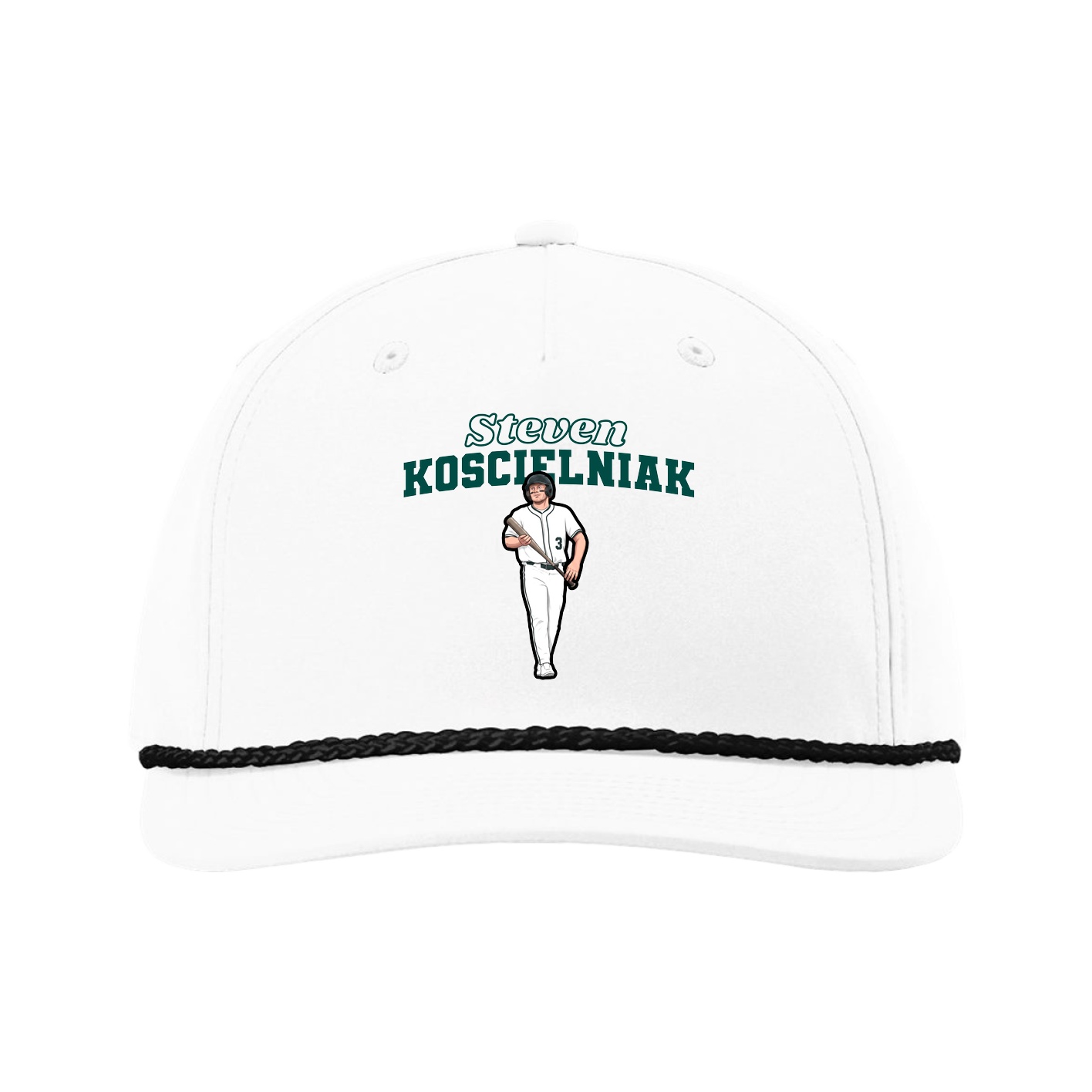 Five-Panel Classic Rope Cap — Name Arch in White