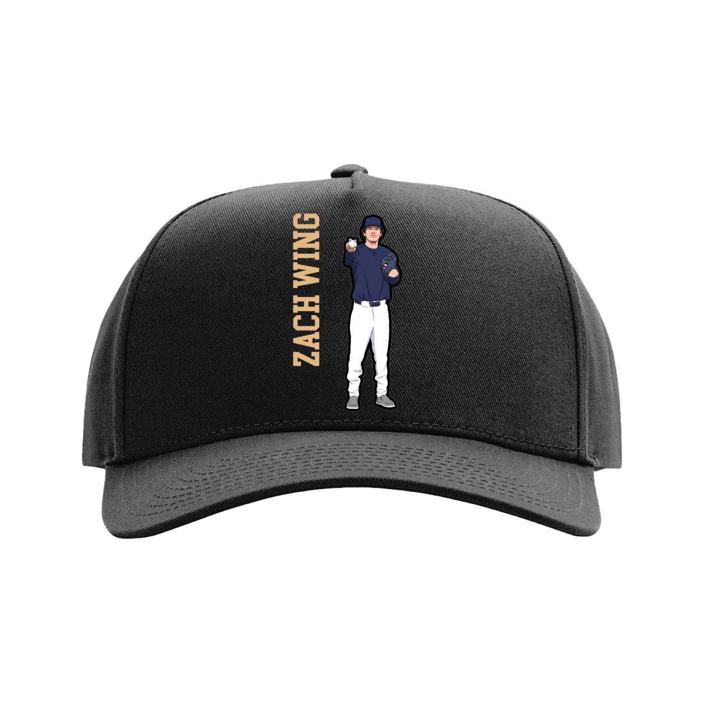 Full Fabric Five-Panel Champ Cap — Name Vertical in Black