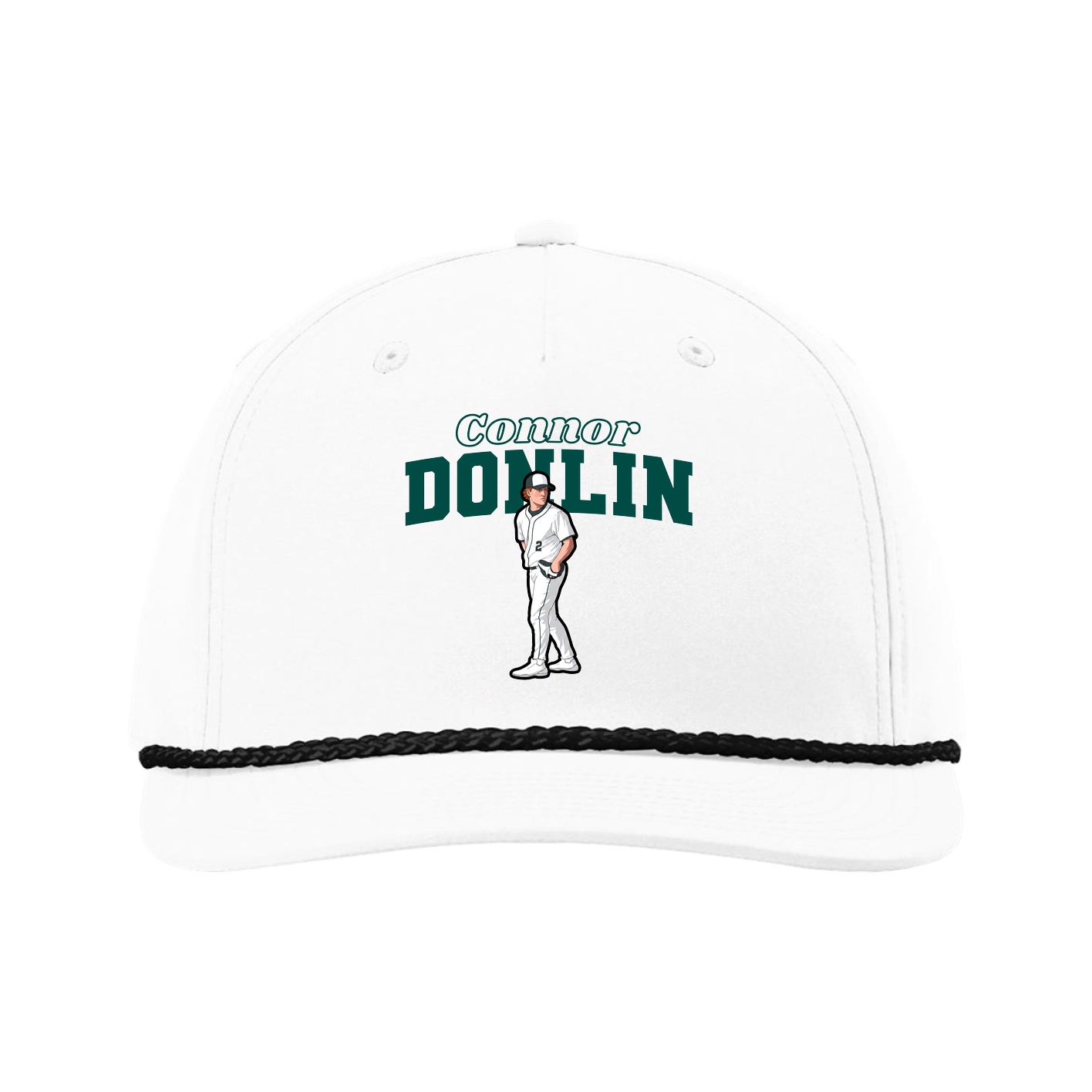 Five-Panel Classic Rope Cap — Name Arch in White